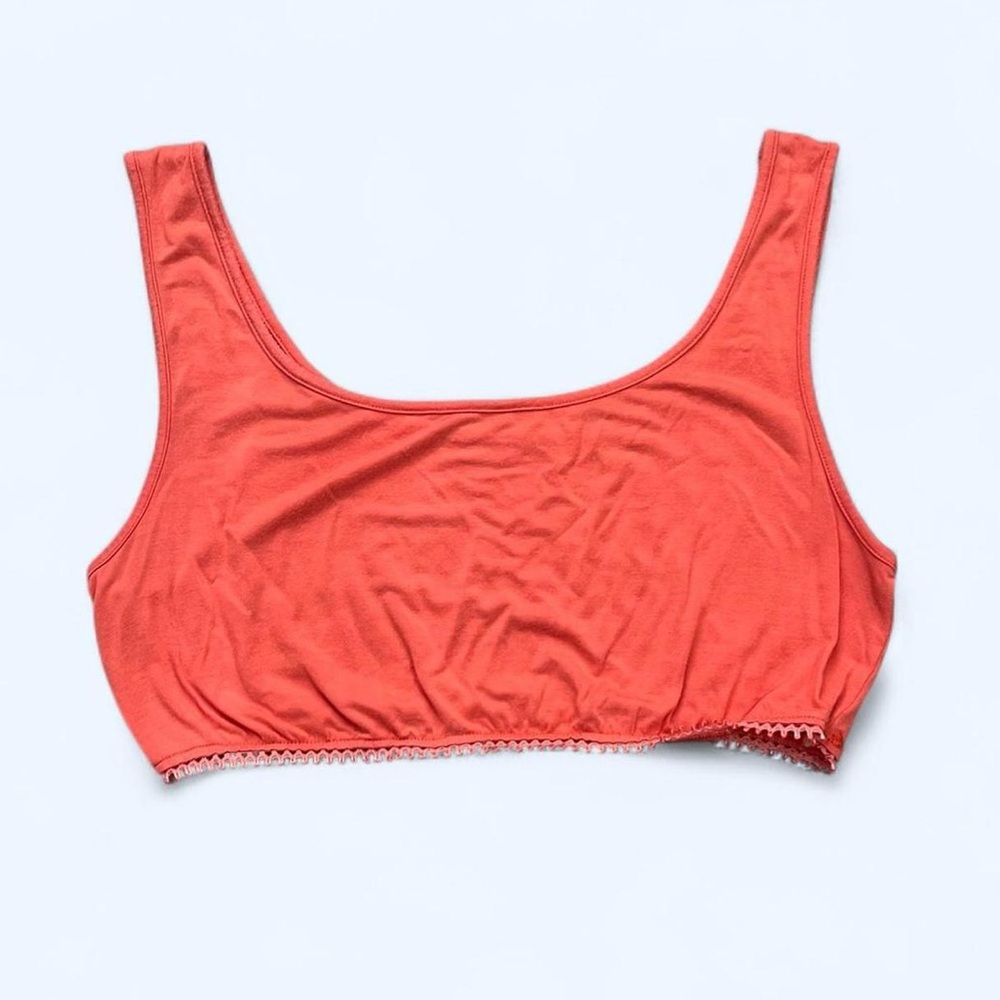 Salmon Orange Size Large Cropped Cotton Tank Top Bralette with Scalloped Trim